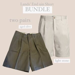 BUNDLE Lands’ End Men's Traditional Fit Pleated 9" No Iron Chino Shorts